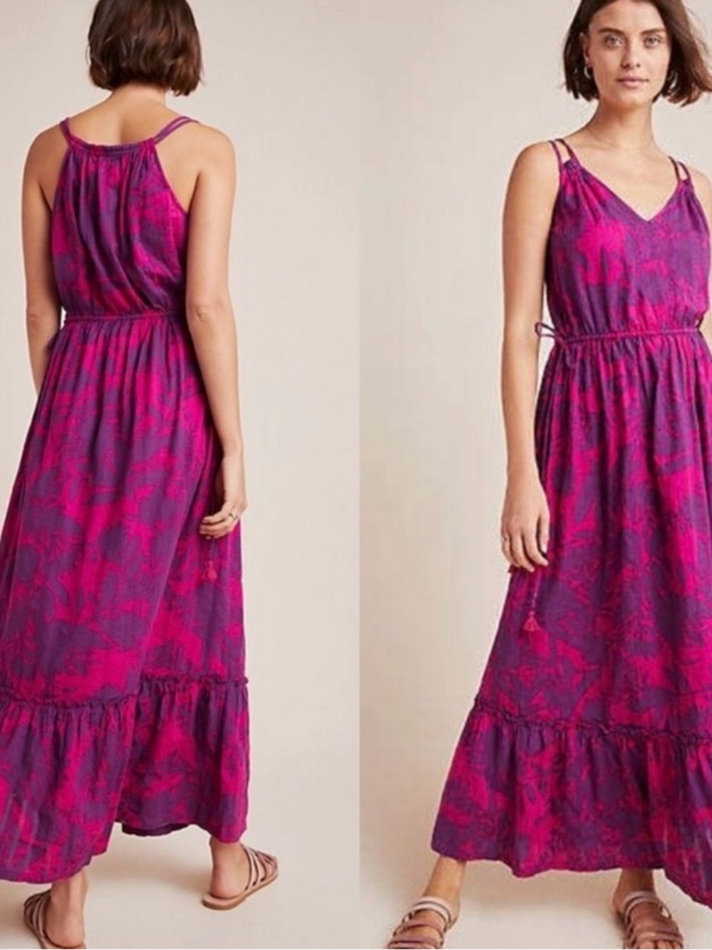 Anthropologie Saturday Sunday Yasmine Tiered Maxi Dress S Floral  Cotton